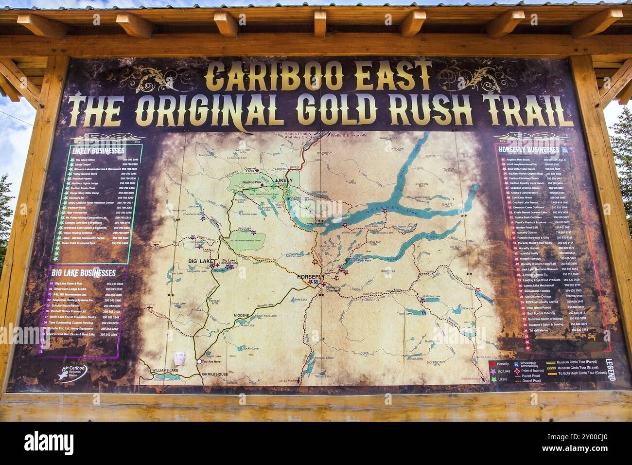 Williams Lake della Columbia britannica in Canada su 13/06/2018 Blackboard dall'Est Cariboo Gold Rush Trail Foto Stock