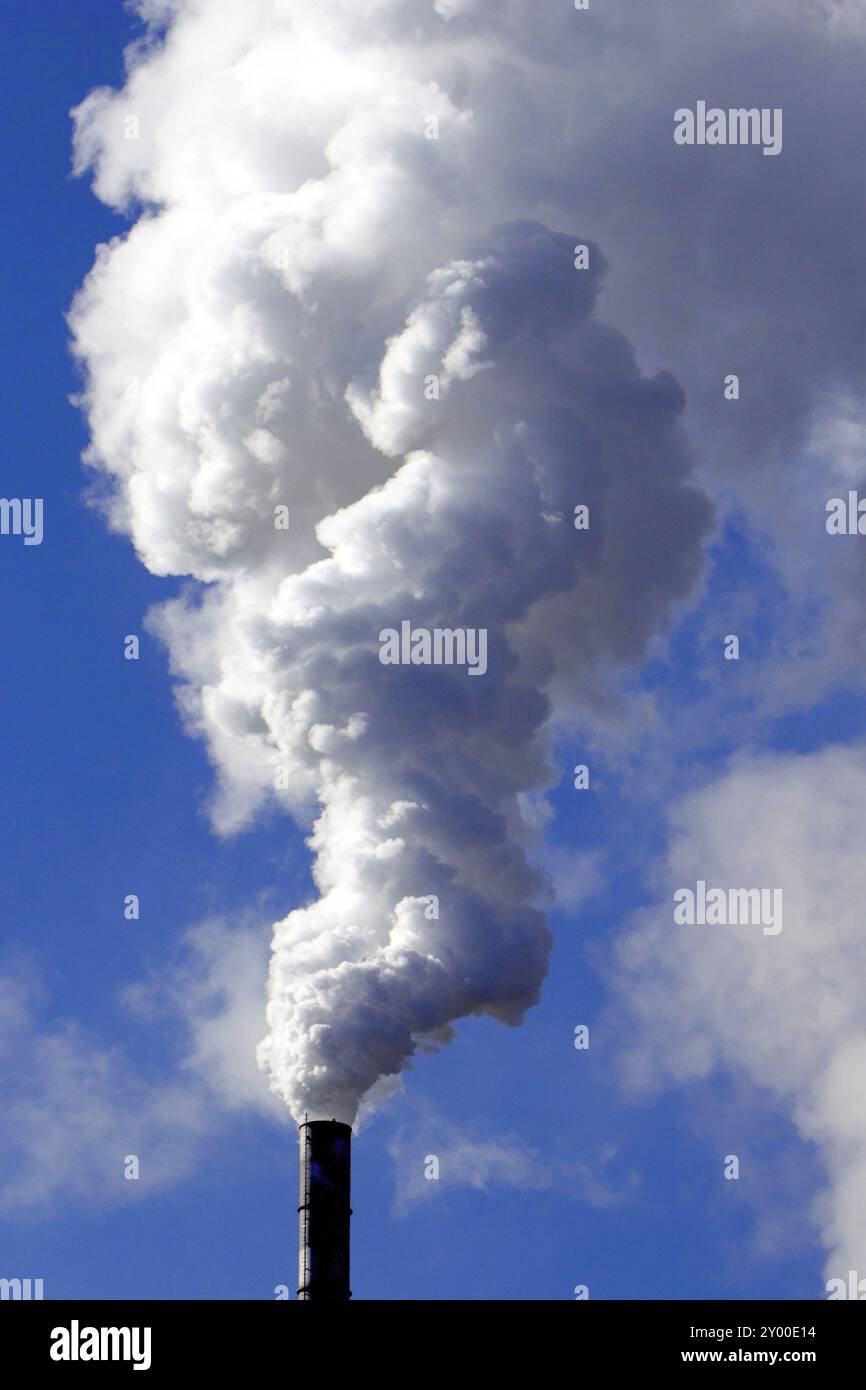 Camino fumante, centrale elettrica, camino, emissioni inquinanti, inquinamento ambientale, Renania settentrionale-Vestfalia, Repubblica federale di Germania Foto Stock