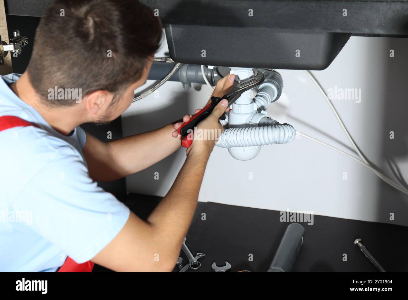 Sistema di tubazioni per idraulici professionale a casa Foto Stock