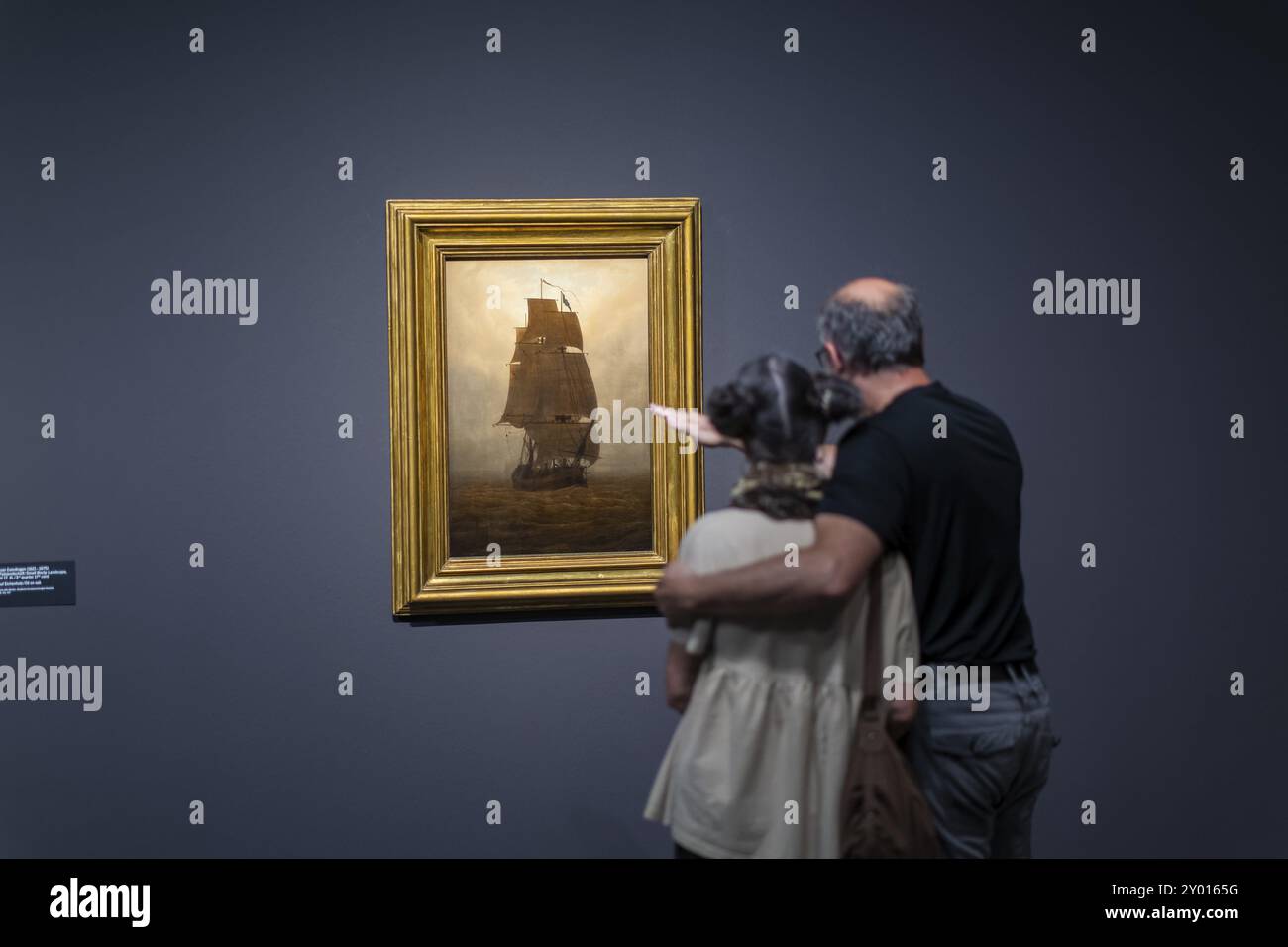 Mostra anniversario su Caspar David Friedrich all'Albertinum. Il dipinto nave a vela nella nebbia pochi giorni prima del 250° compleanno di Foto Stock