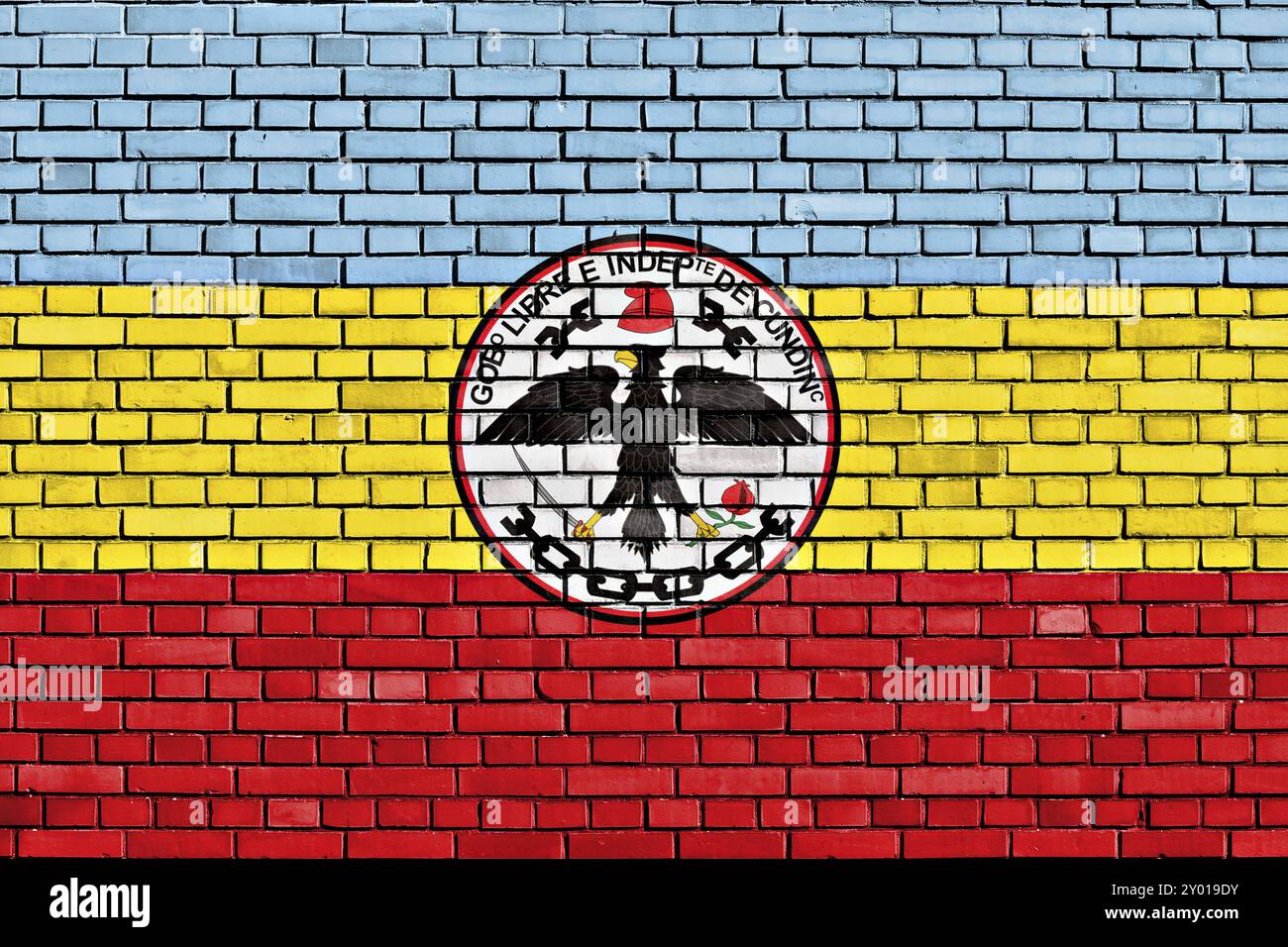 Bandiera di Cundinamarca dipinta su un muro di mattoni Foto Stock