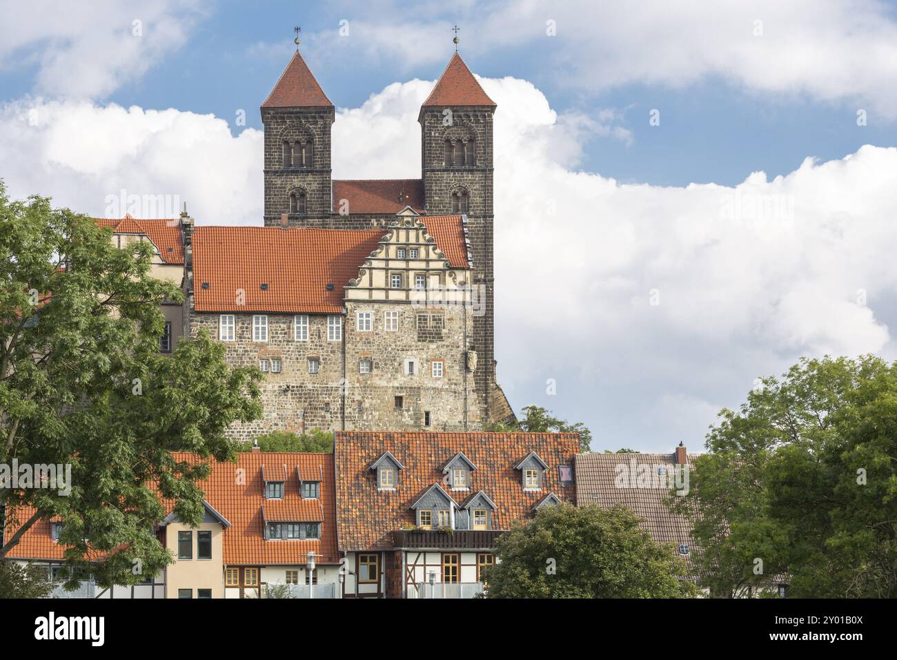 La chiesa collegiale di Quedlinburg, sui monti Harz Foto Stock