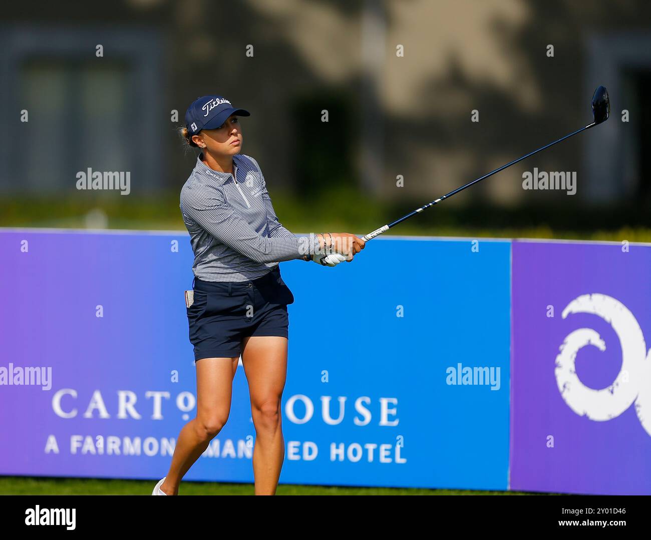 31 agosto 2024; The o&#x2019;Meara Course at Carton House, Maynooth, County Kildare, Irlanda; KPMG Womens Irish Open Golf, Round 3; Pauline Roussin-Bouchard (fra) guardando il suo tee shot sulla prima buca Foto Stock