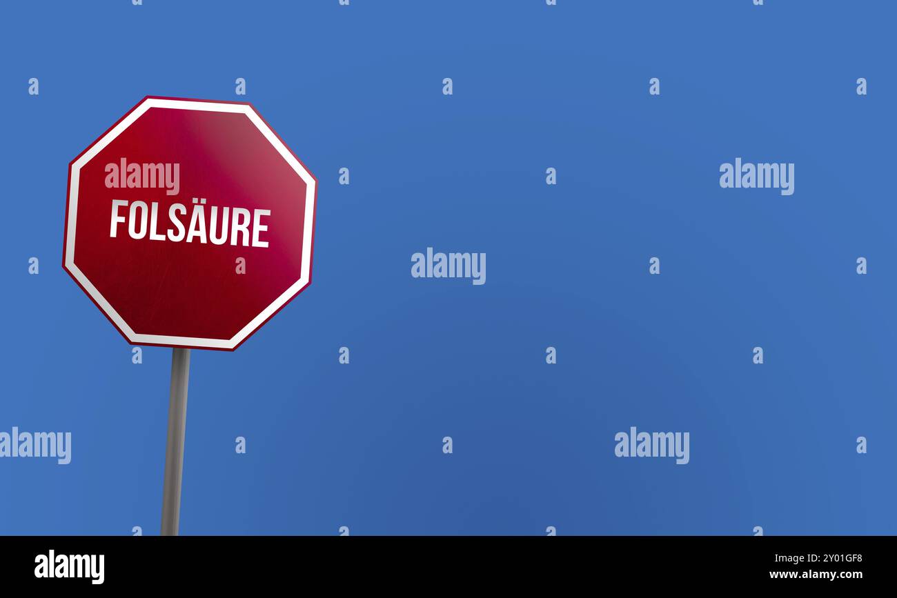 Acido folico, segno rosso con cielo blu Foto Stock