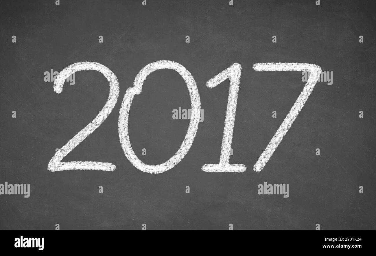2017, scritto a mano con gesso bianco su una lavagna Foto Stock
