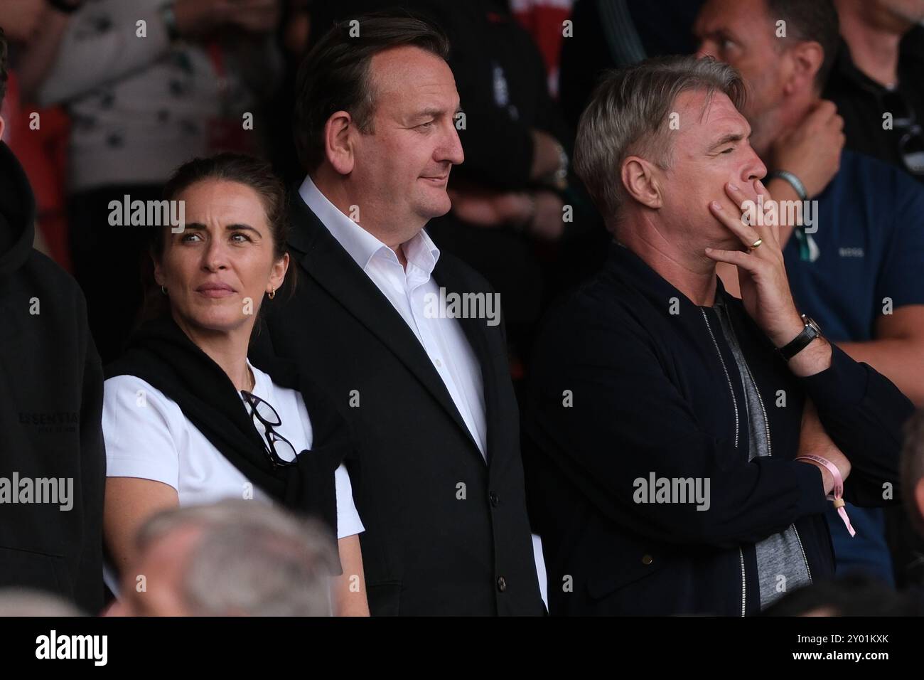 The City Ground, Nottingham, Regno Unito. 31 agosto 2024. Premier League Football, Nottingham Forest contro Wolverhampton Wanderers; attrice Vicky McClure, ex presidente Nicholas Randell e Jonny Owen prima del calcio d'inizio Credit: Action Plus Sports/Alamy Live News Foto Stock