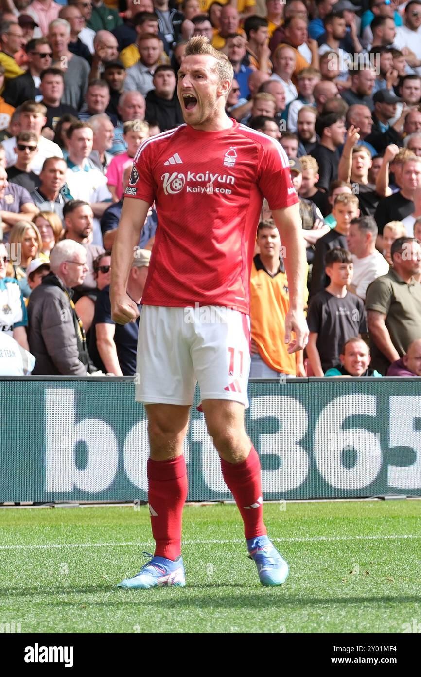 The City Ground, Nottingham, Regno Unito. 31 agosto 2024. Premier League Football, Nottingham Forest contro Wolverhampton Wanderers; Chris Wood del Nottingham Forest celebra il suo gol al decimo minuto Credit: Action Plus Sports/Alamy Live News Foto Stock