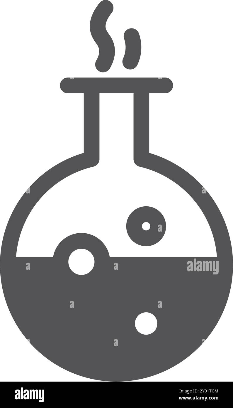 Icona nera del pallone per sostanze chimiche. Vetro per esperimenti di laboratorio Illustrazione Vettoriale