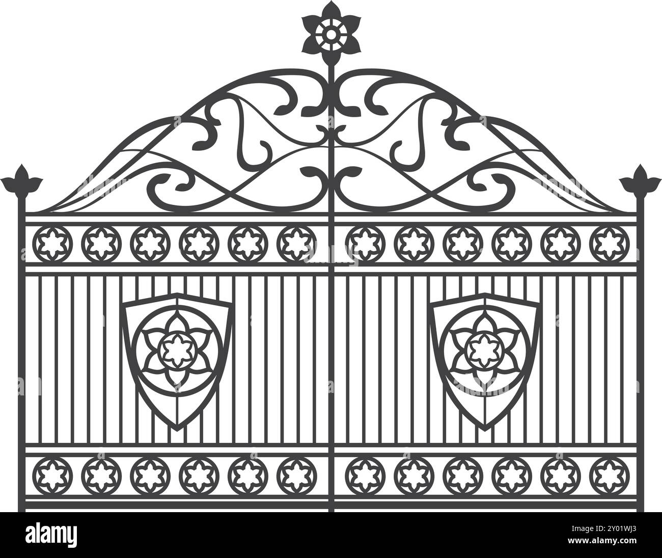 Silhouette nera con gate battuto. Recinzione decorativa in ferro Illustrazione Vettoriale