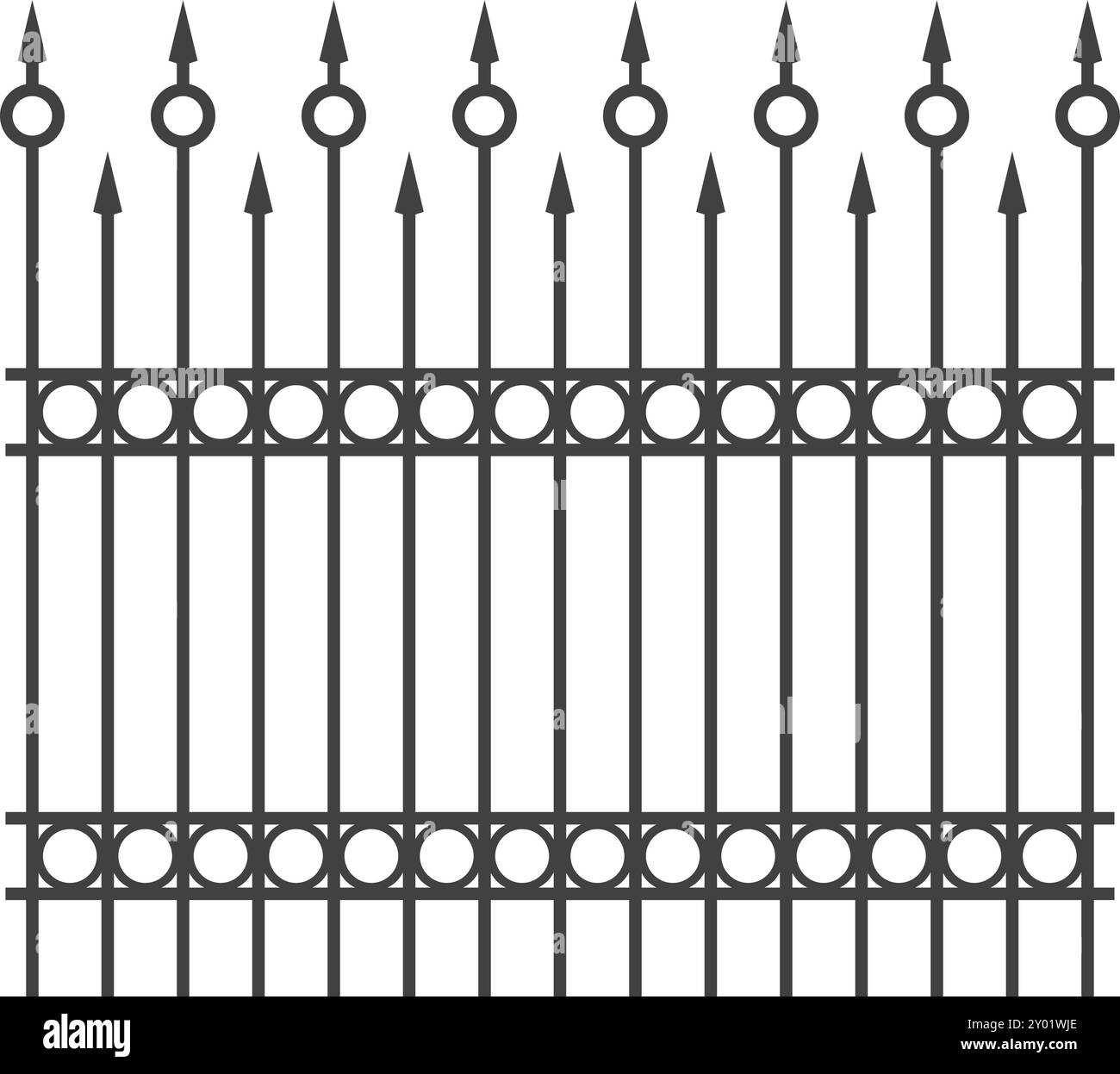 Barriera metallica per ringhiere. Recinzione nera decorata Illustrazione Vettoriale