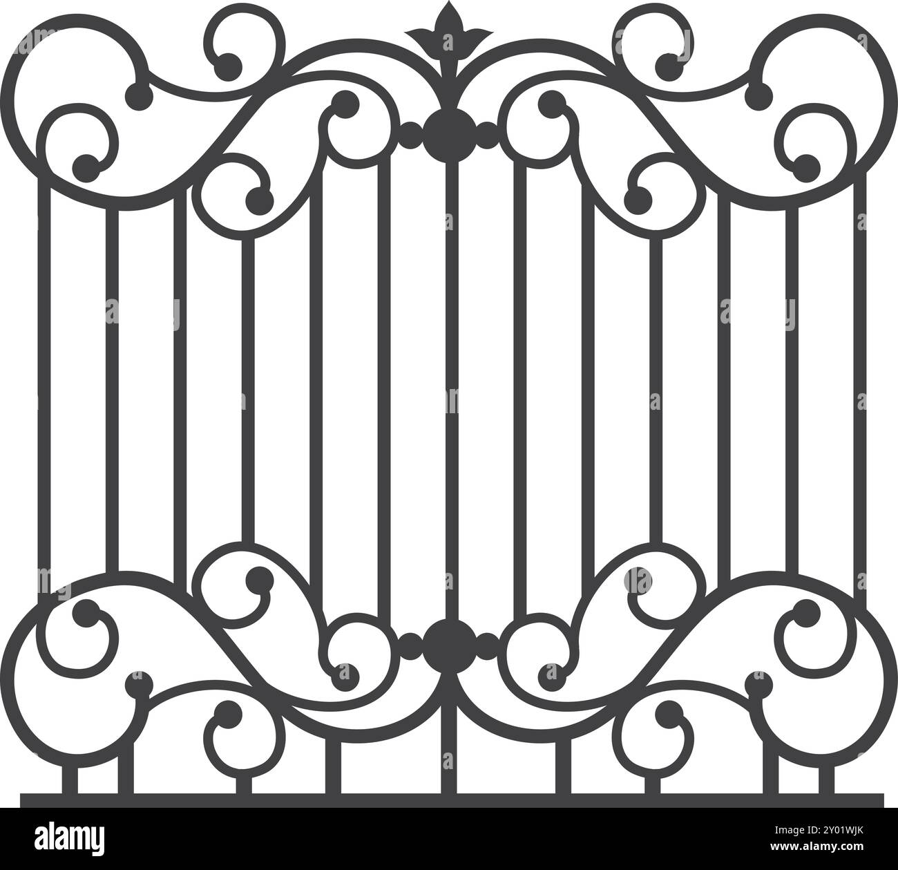 Recinzione ornata del parco. Ferro battuto nero decorativo Illustrazione Vettoriale