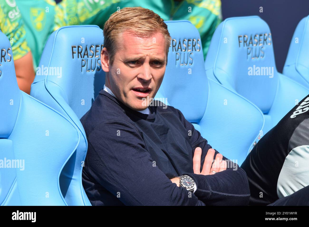 Coventry, Regno Unito. 31 agosto 2024. Il manager del Norwich City Johannes Hoff Thorup durante la partita del Coventry City FC contro il Norwich City FC Sky BET EFL Championship alla Coventry Building Society Arena, Coventry, Inghilterra, Regno Unito il 31 agosto 2024 Credit: Every Second Media/Alamy Live News Foto Stock