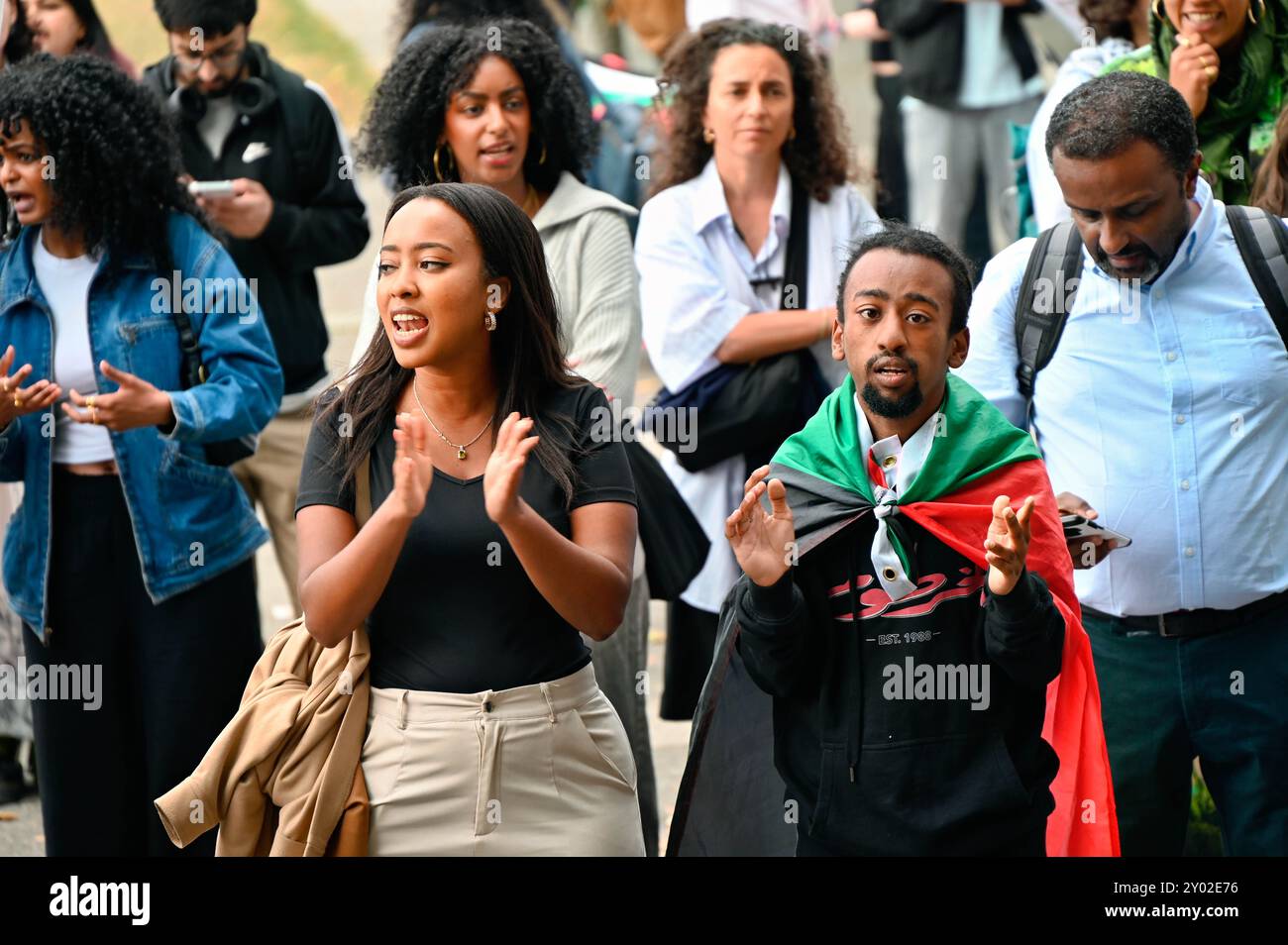LONDRA, REGNO UNITO. 31 agosto 2024. Londra per il Sudan protesta contro U.A.e, Egitto, Arabia Saudita per armare i ribelli da entrambe le parti. Le armi sono state vendute agli Emirati Arabi Uniti, all'Egitto e all'Arabia Saudita dagli Stati Uniti e dal Regno Unito. I manifestanti chiedono anche la fine della guerra per procura e chiedono alla Russia di smettere di armare il Sudan. I manifestanti temono inoltre che le stesse armi vendute dagli Stati Uniti e dal Regno Unito forniscano anche armi a Israele per attaccare civili palestinesi disarmati a Gaza. Le proteste si sono svolte a Londra, nel Regno Unito. ( Credito: Vedi li/Picture Capital/Alamy Live News Foto Stock
