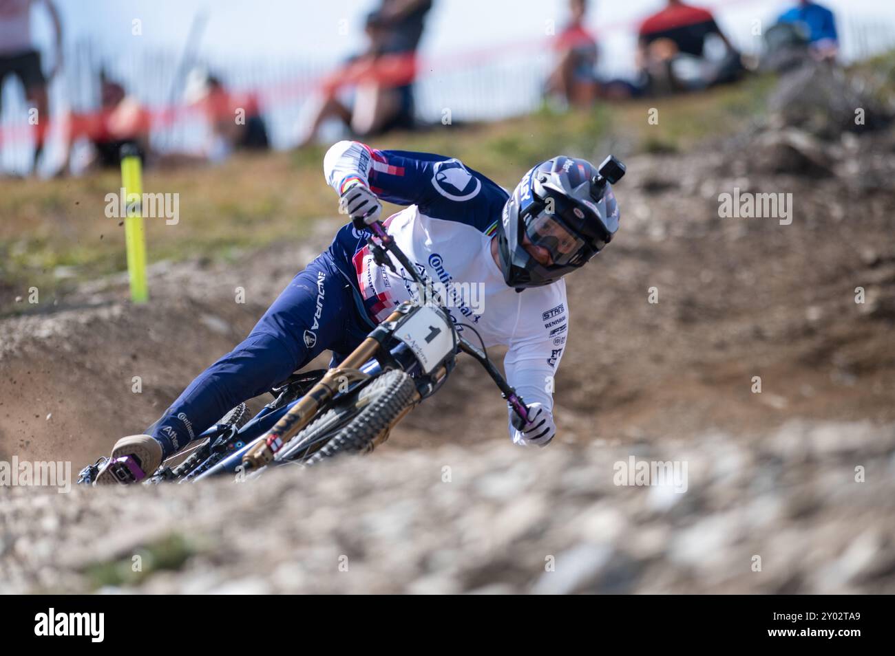 PAL Arinsal, Andorra : agosto 31 2024 : Charlie Hatton di Grant Britain UCI Mountain Bike World Championships Men Downhill Race Andorra 2024 su Augus Foto Stock