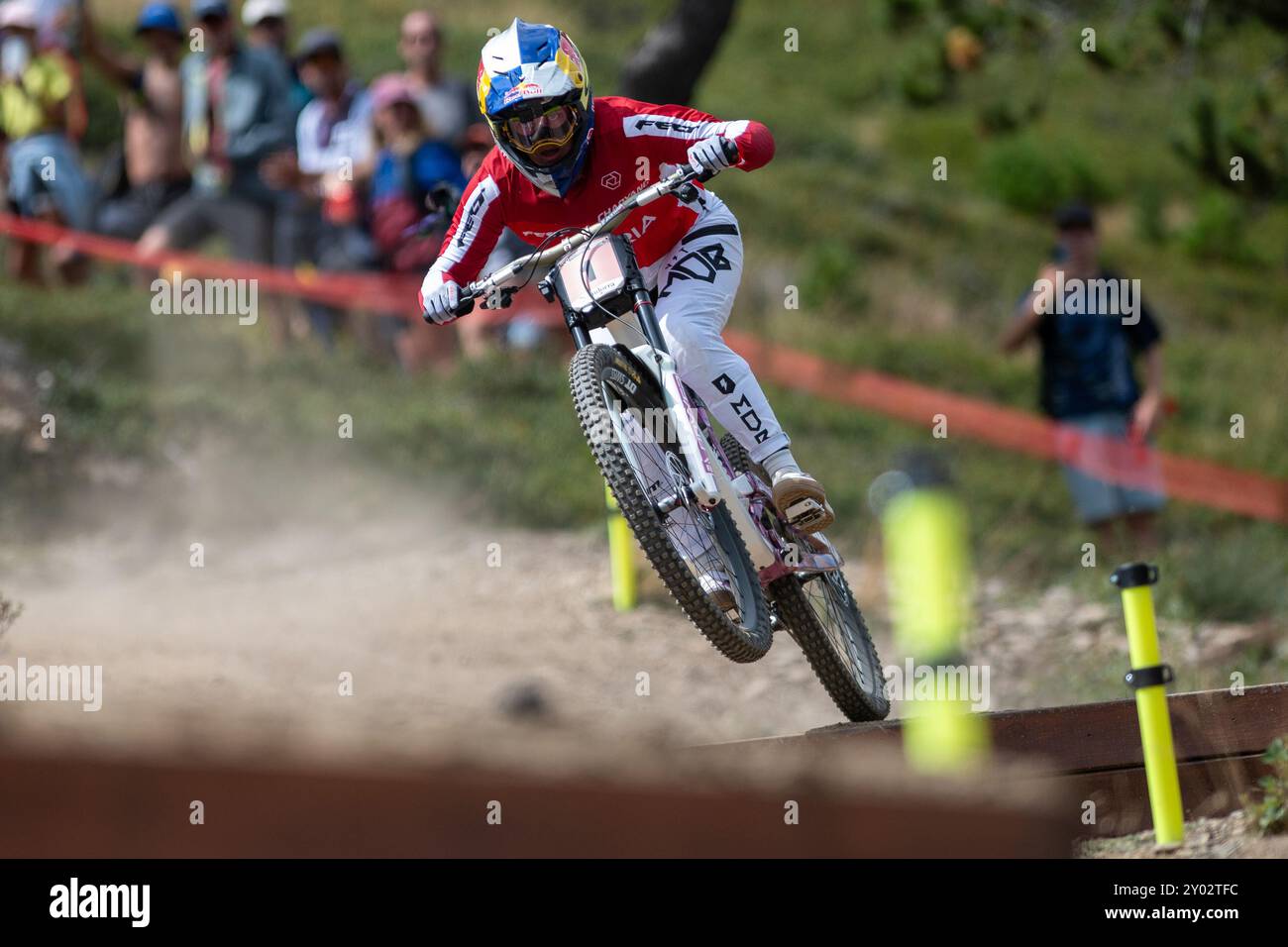 PAL Arinsal, Andorra : agosto 31 2024 : Charlie Hatton di Grant Britain UCI Mountain Bike World Championships Men Downhill Race Andorra 2024 su Augus Foto Stock