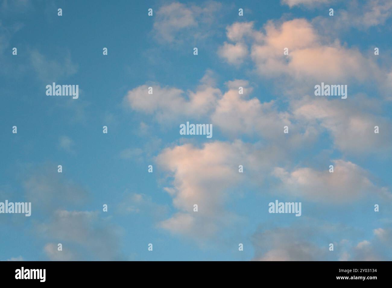 Sfondo astratto delle nuvole di cumulus durante l'illuminazione dell'ora d'oro Foto Stock