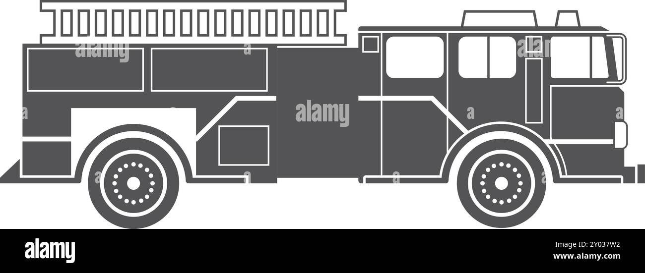 Icona nera del camion dei pompieri. Simbolo di trasporto di emergenza Illustrazione Vettoriale