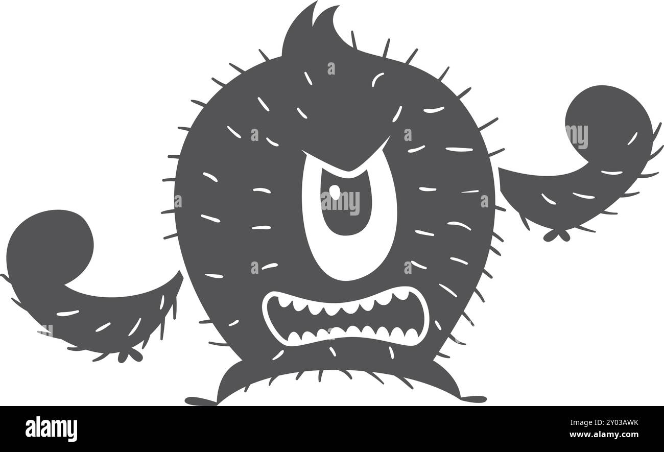 Alieno arrabbiato. Mostro divertente. Soffice yeti neri Illustrazione Vettoriale