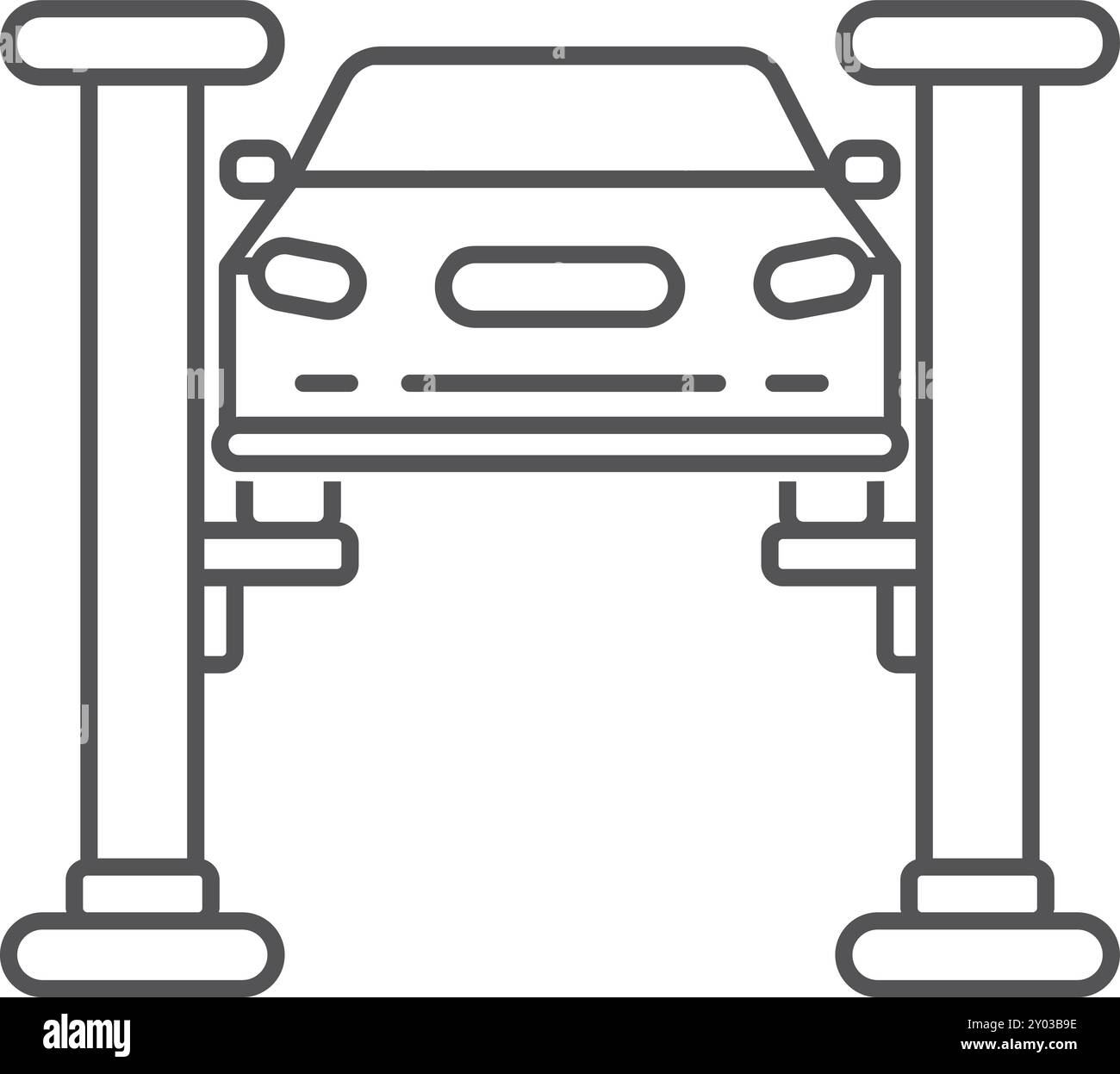 Auto in garage sollevata per manutenzione. Servizio di riparazione automatica Illustrazione Vettoriale