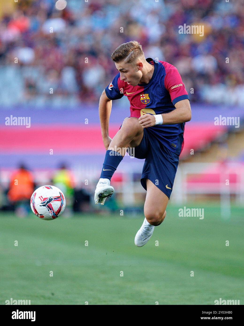 Barcellona, Spagna. 31 agosto 2024. Fermin Lopez in azione durante la partita LaLiga EA Sports tra FC Barcelona e Real Valladolid CF all'Estadi Olimpic Lluis Companys. Crediti: Christian Bertrand/Alamy Live News Foto Stock
