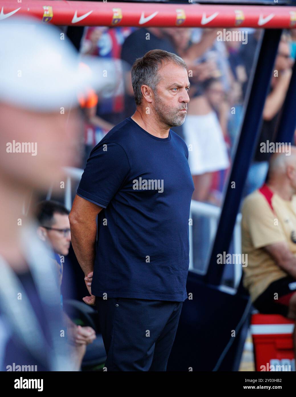 Barcellona, Spagna. 31 agosto 2024. Hansi Flick in azione durante il LaLiga EA Sports match tra FC Barcelona e Real Valladolid CF all'Estadi Olimpic Lluis Companys. Crediti: Christian Bertrand/Alamy Live News Foto Stock