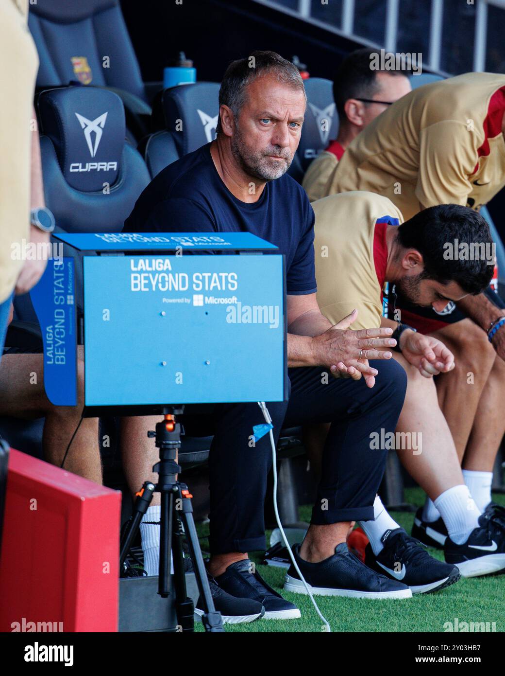 Barcellona, Spagna. 31 agosto 2024. Hansi Flick in azione durante il LaLiga EA Sports match tra FC Barcelona e Real Valladolid CF all'Estadi Olimpic Lluis Companys. Crediti: Christian Bertrand/Alamy Live News Foto Stock