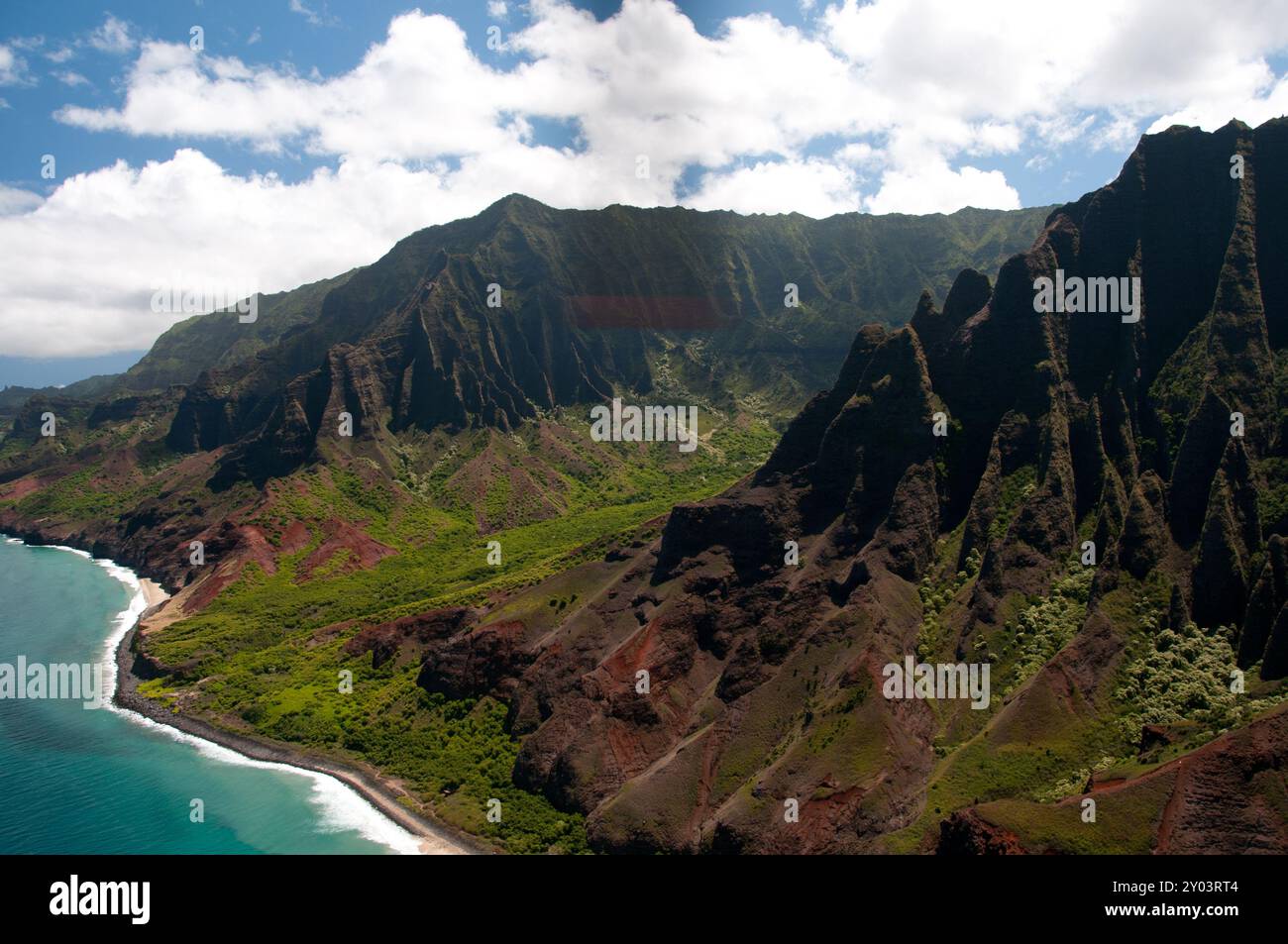 Costa Na Pali delle Hawaii dall'aria Foto Stock