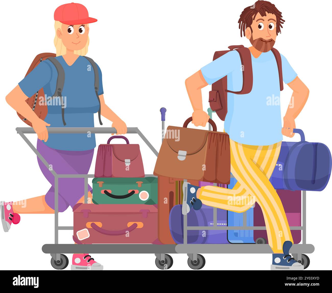 Gestione di persone con bagagli. Affrettati i viaggiatori con le borse Illustrazione Vettoriale