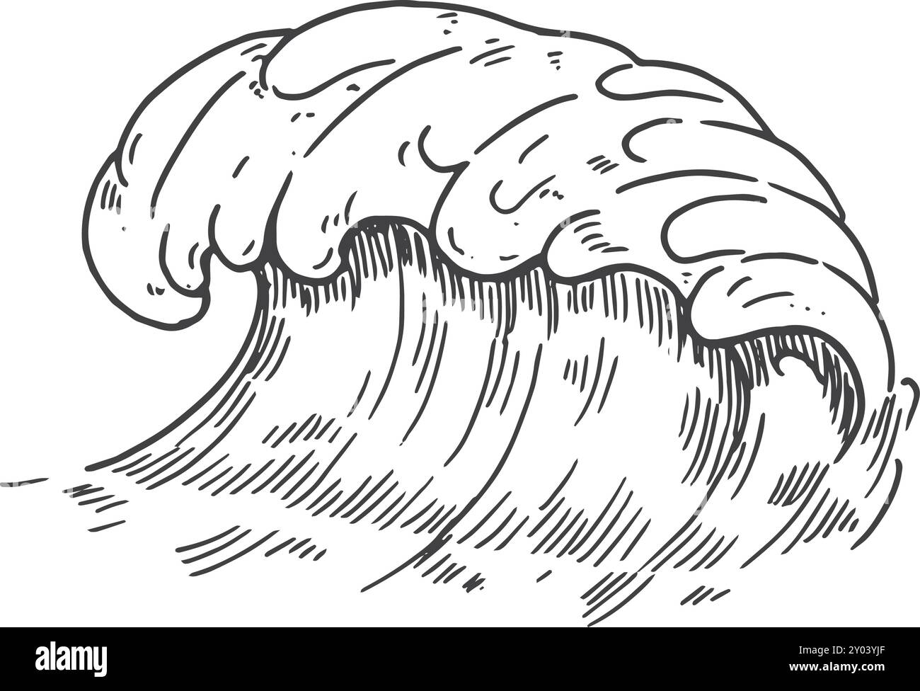 Schizzo di onde da surf. Disegno a inchiostro Ocean Flow Illustrazione Vettoriale