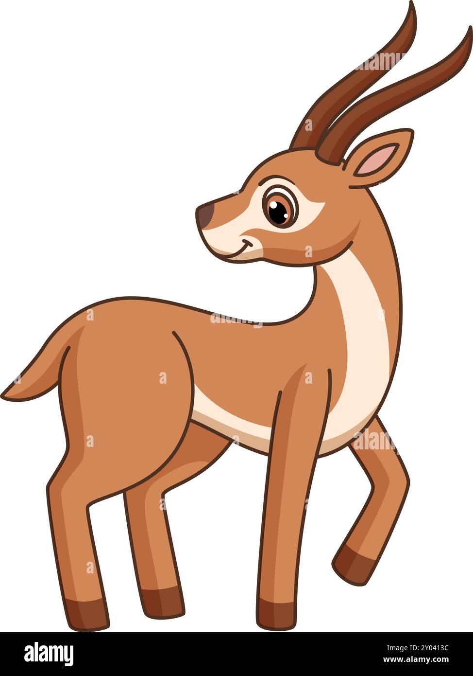 Carattere gazzella. Carino cucciolo con corna lunghe Illustrazione Vettoriale