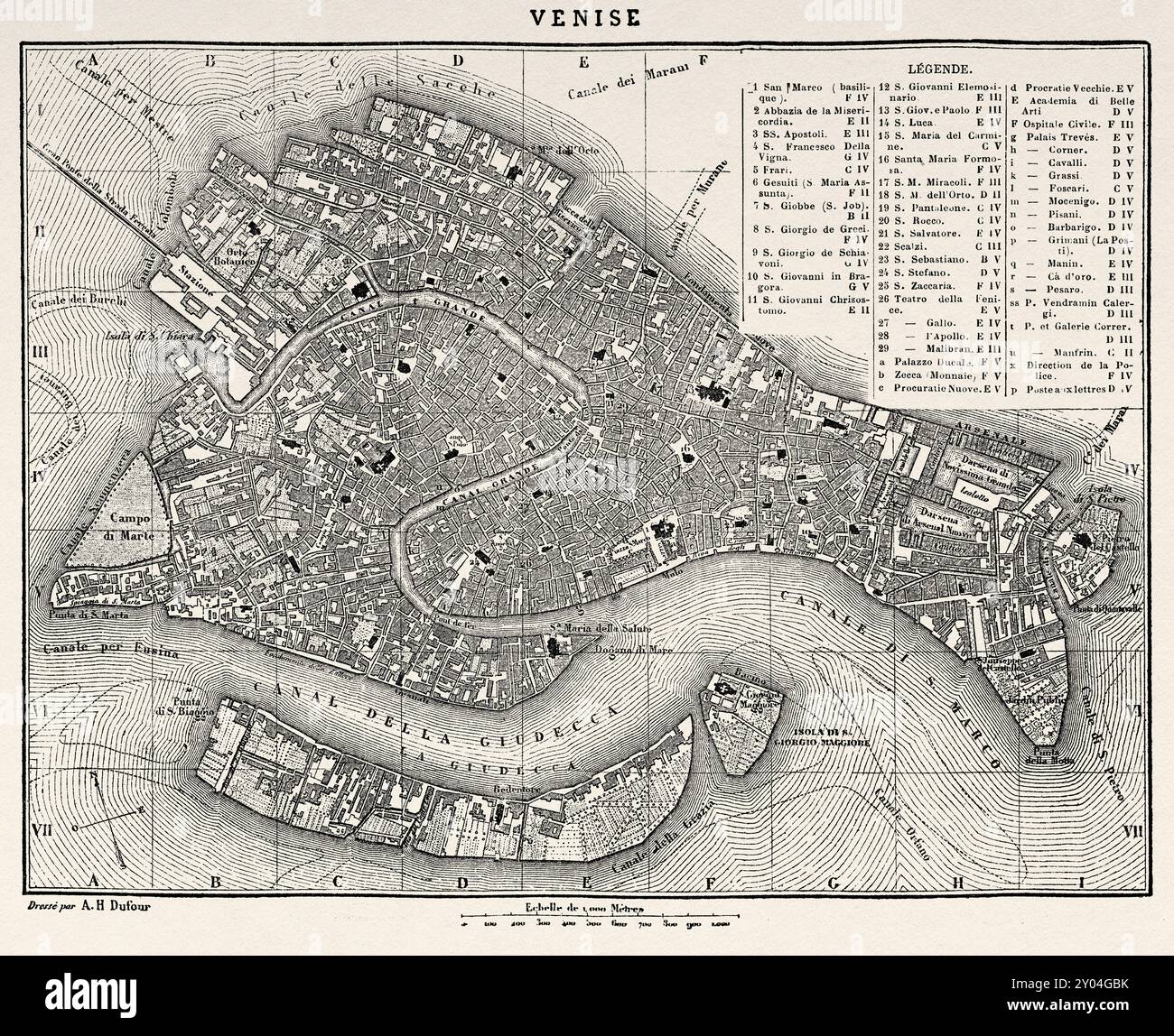 Vecchia mappa della città italiana di Venezia. Venezia di Adalbert de Beaumont (18091-1869) le Tour du Monde 1862 Foto Stock