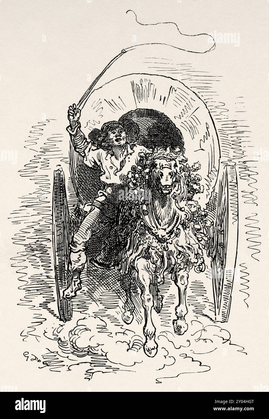Carro trainato da cavalli, Comunidad Valenciana. Viaggio in Spagna, 1862 di Jean Charles Davillier (1823-1883) disegno di Gustave Dore (1832-1883) le Tour du Monde 1862 Foto Stock