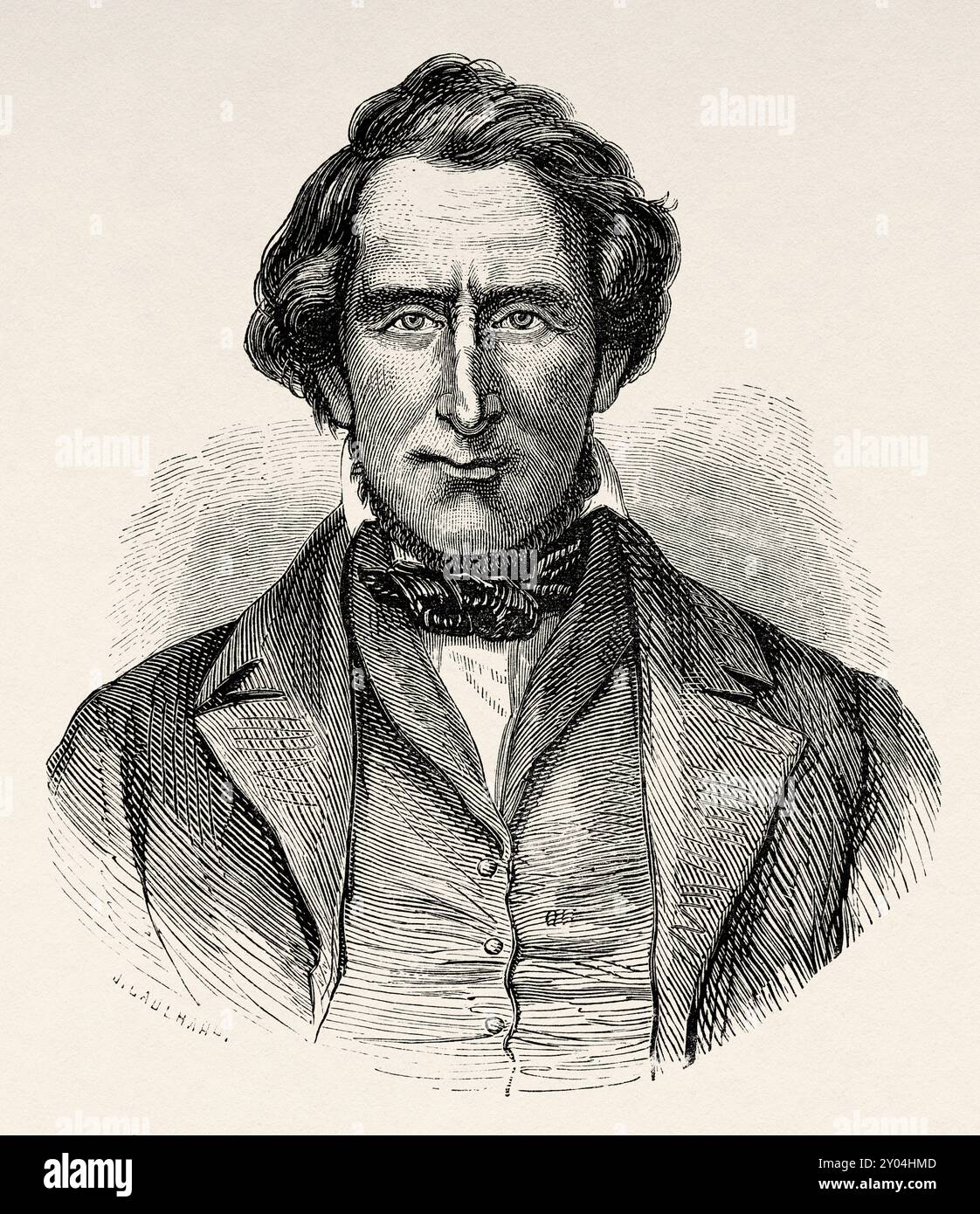 Ritratto del patriarca mormone Jedediah Morgan Grant (1816-1856) fu un leader e un apostolo della Chiesa di Gesù Cristo dei Santi degli ultimi giorni. Fu membro del primo Consiglio dei Settanta dal 1845 al 1854 e prestò servizio nella prima presidenza sotto il presidente della chiesa Brigham Young dal 1854 al 1856. Stati Uniti d'America, disegno di Francois Fortune Ferogio (1805-1888) viaggio alla città dei Santi, 1860. Capitale del paese dei mormoni di Richard Francis Burton (1821-1890) le Tour du Monde 1862 Foto Stock