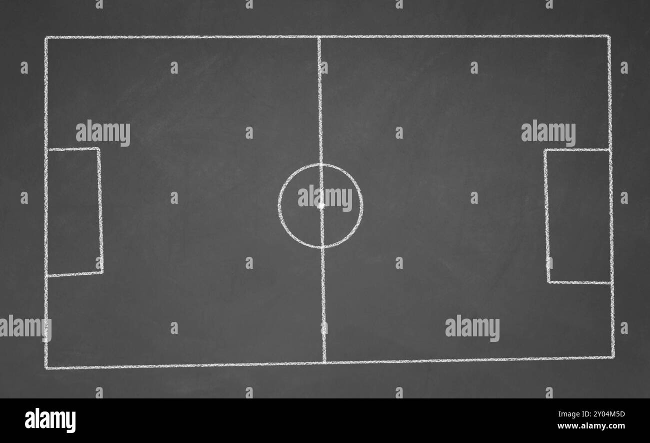 Campo da calcio astratto disegnato con gesso sulla lavagna Foto Stock