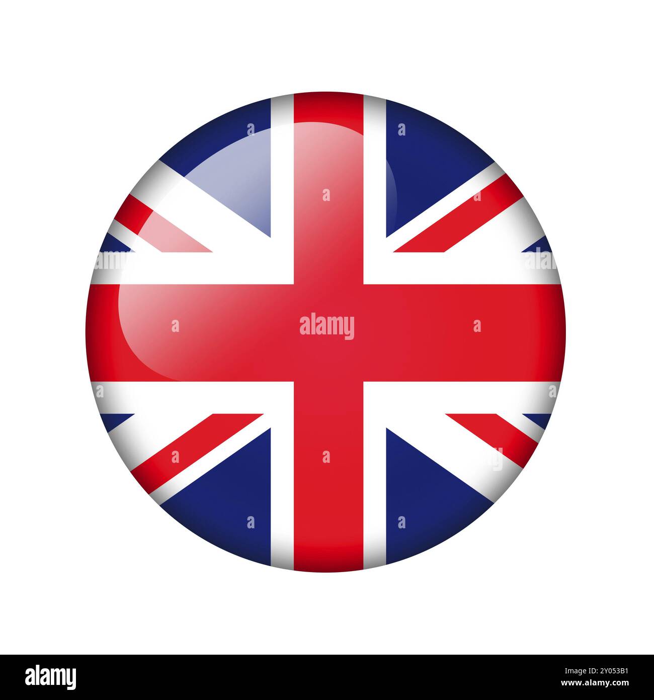 La bandiera britannica. Icona rotonda lucida. Isolato su sfondo bianco Foto Stock