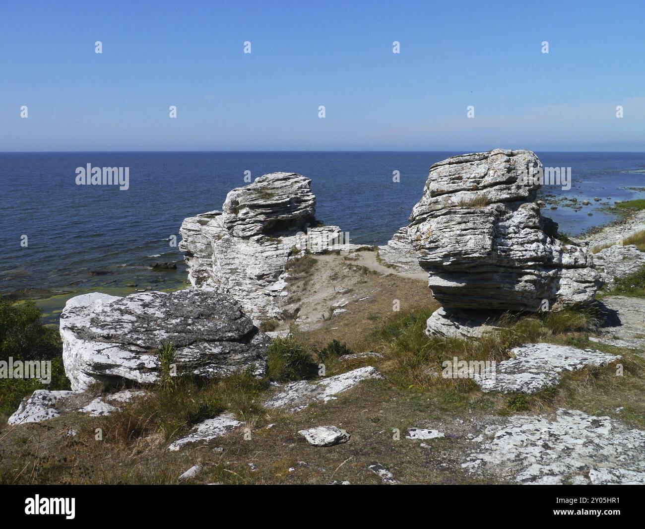 Hoburgen è un'area rocciosa nella parte più meridionale dell'isola svedese di Gotland, costituita da ripide scogliere di calcare della barriera corallina Foto Stock