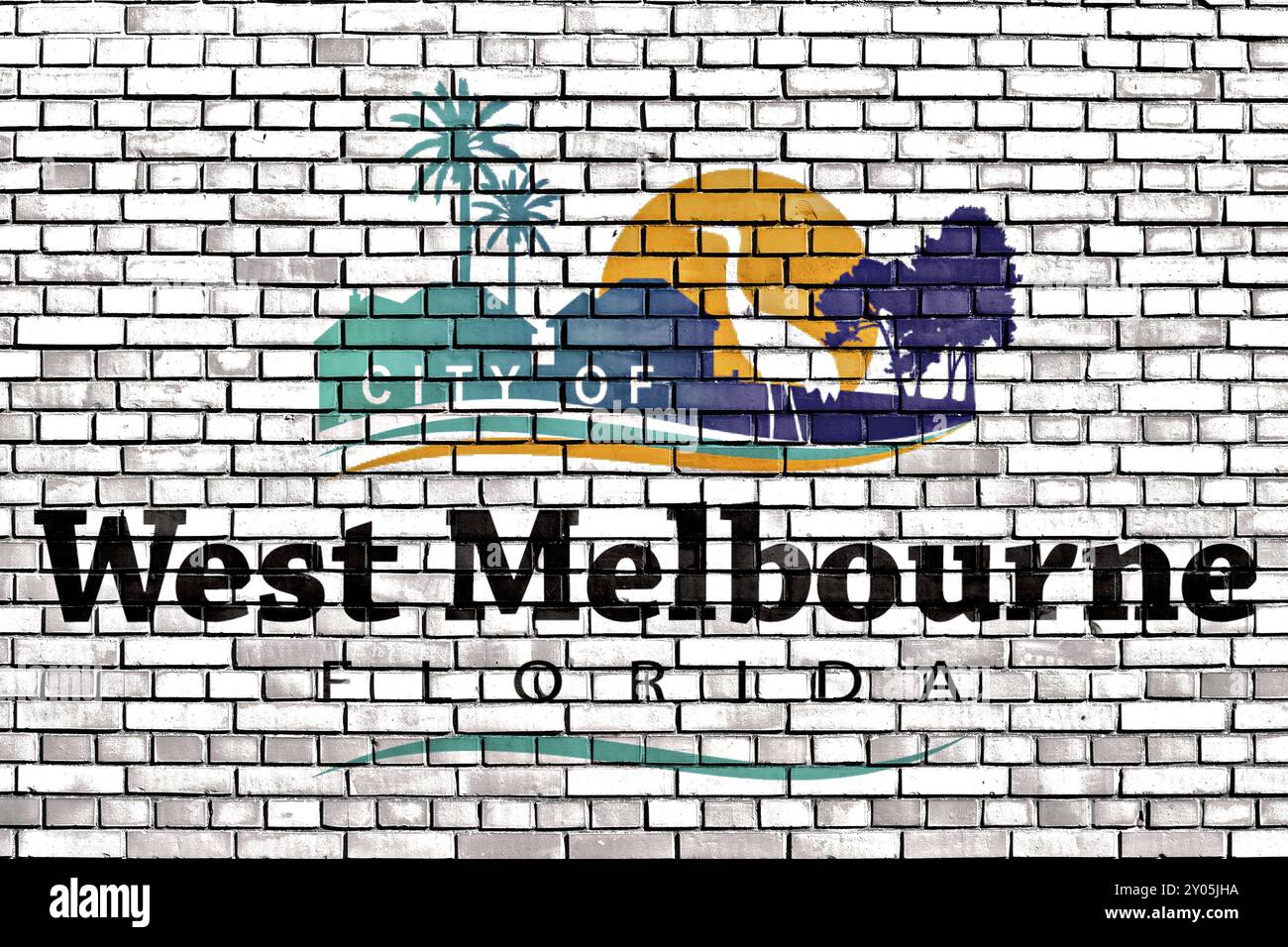 Bandiera di West Melbourne dipinta su pareti in mattoni Foto Stock