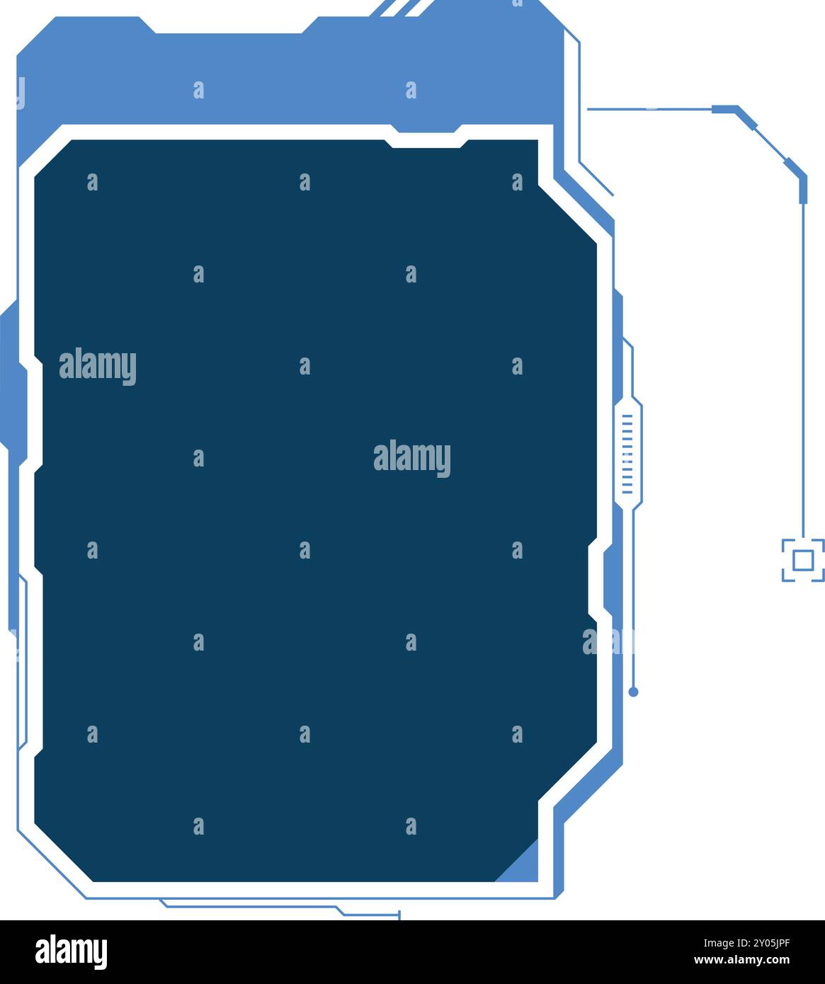 Modello futuristico della finestra informativa. Cornice della didascalia blu isolata su sfondo bianco Illustrazione Vettoriale