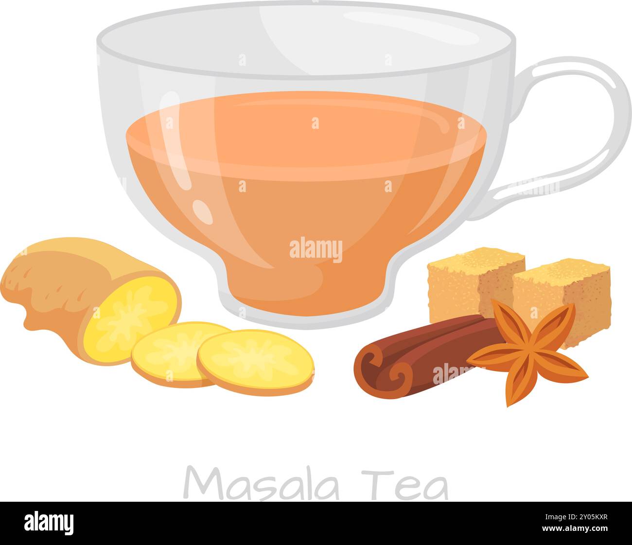 Tazza da tè Masala. Illustrazione della bevanda indiana isolata su sfondo bianco Illustrazione Vettoriale