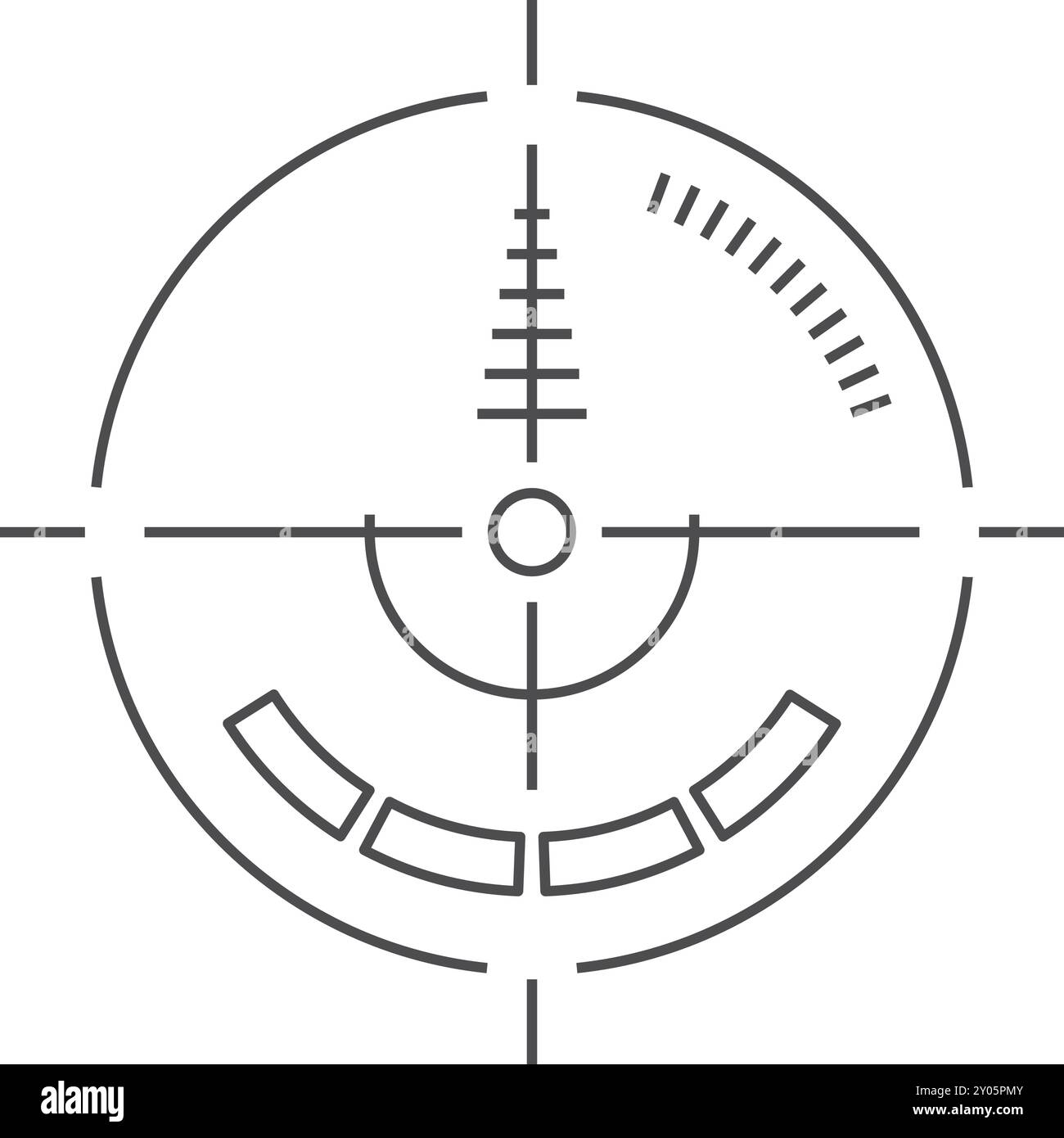 Mirino rotondo. Schermata di puntamento della pistola. Elemento HUD isolato su sfondo bianco Illustrazione Vettoriale