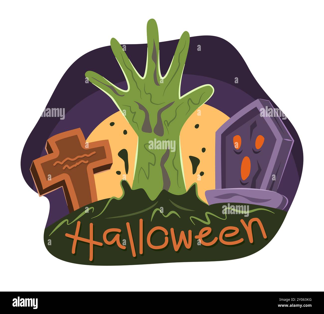 Zombie Hand Rising Up From Graveyard per Halloween Concept Illustration Illustrazione Vettoriale