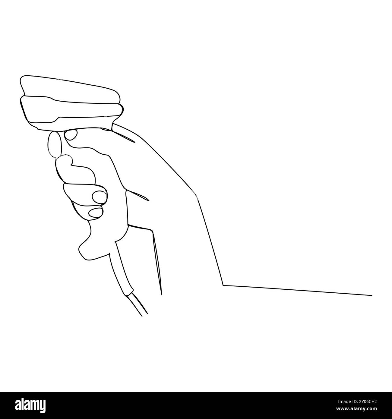 Scanner per codici a barre retail con disegno continuo a una linea illustrazione grafica vettoriale con disegno a linea singola. Illustrazione Vettoriale