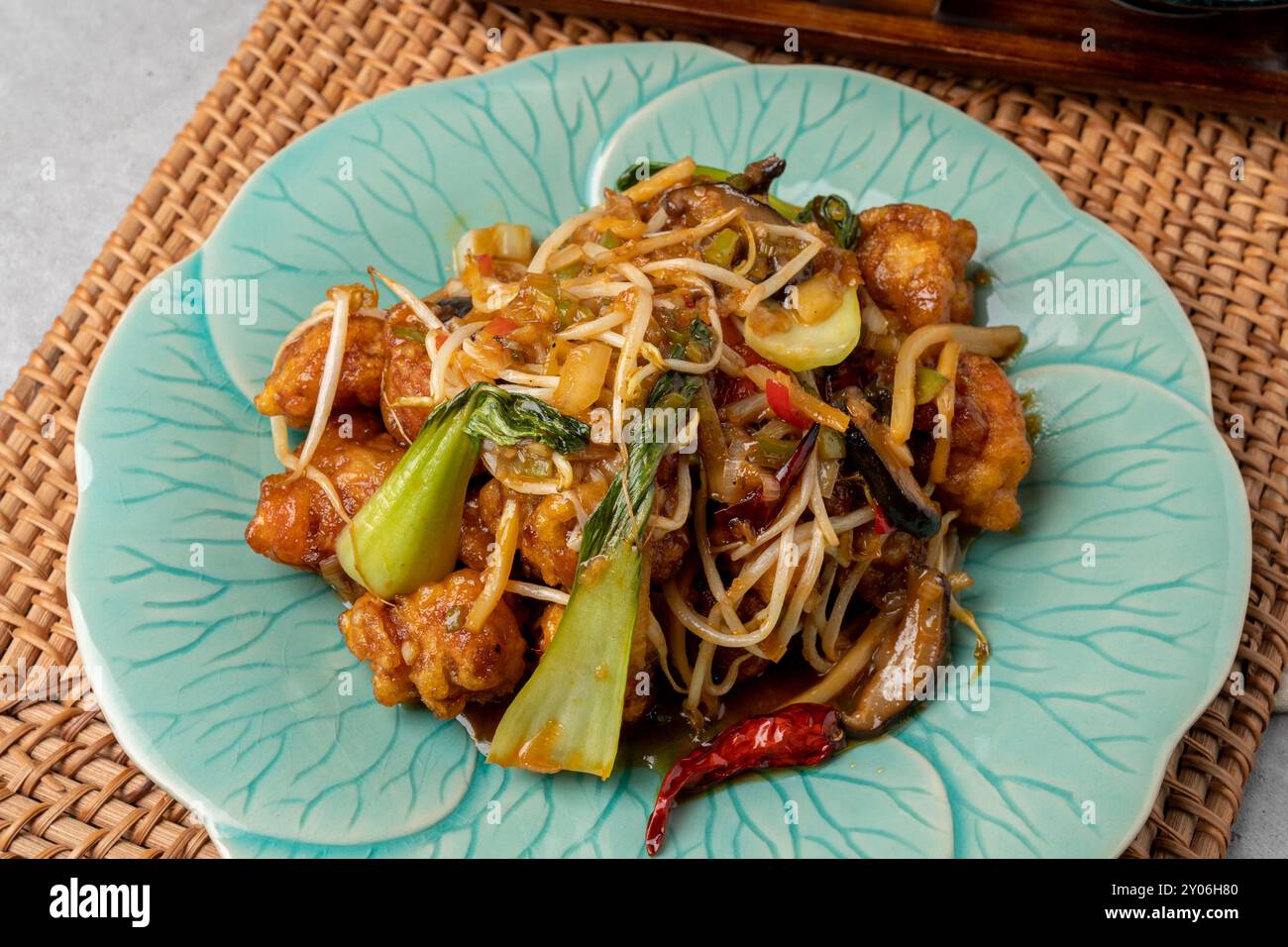 Maiale dolce e aspro, nurungitang, kkanpunggi, cucina cinese, goultangmyeon, jjamppong di pesce, jajangmyeon, contorni, Foto Stock