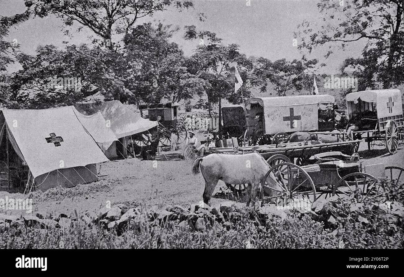 Il Bourke Mercantile Boer Ambulance Camp, una struttura medica sul campo istituita durante la seconda guerra boera (1899-1902). Il campo è stato finanziato dai contributi del personale e dei clienti della Bourke Mercantile, una compagnia australiana, ed è stato specificamente attrezzato per fornire assistenza medica ai soldati in Sud Africa. (Riproduzione mezzitoni). Foto Stock