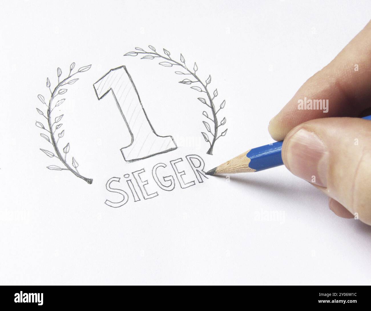Disegnando una matita a mano vincitrice del 1° posto Foto Stock