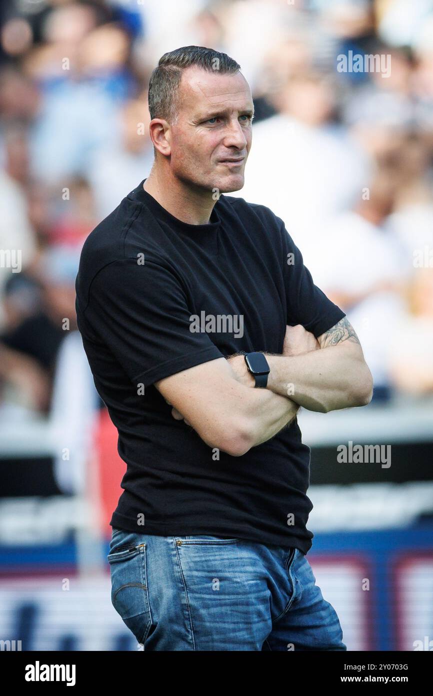 L'allenatore del club Nicky Hayen nella foto durante una partita di calcio tra il Club Brugge KV e il Cercle Brugge, domenica 1 settembre 2024 a Brugge, il sesto giorno della stagione 2024-2025 della prima divisione del campionato belga 'Jupiler Pro League'. BELGA FOTO KURT DESPLENTER Foto Stock