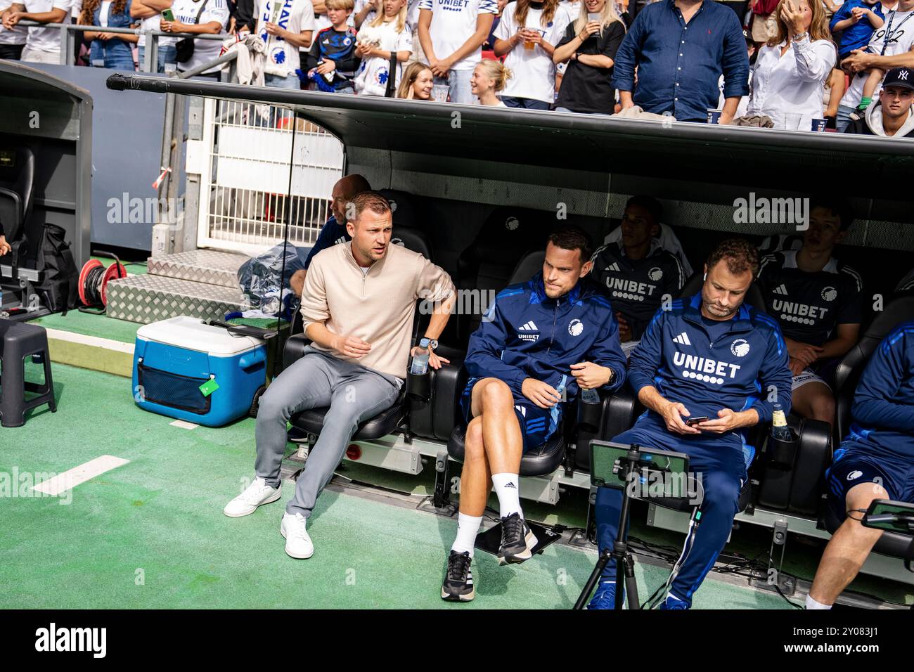Danimarca. 1 settembre 2024. L'allenatore del FC Copenhagen Jacob Neestrup prima della partita di Super League 3F tra FC Copenhagen e Broendby IF a Parken a Copenaghen, domenica 1 settembre 2024. (Foto: Mads Claus Rasmussen/Ritzau Scanpix) credito: Ritzau/Alamy Live News Foto Stock
