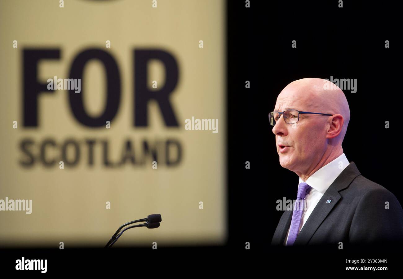 Edimburgo Regno Unito, 1 settembre 2024: Il leader SNP e primo ministro della Scozia John Swinney si rivolge ai delegati alla conferenza annuale del partito. Credito: DB Media Services / Alamy Live Foto Stock