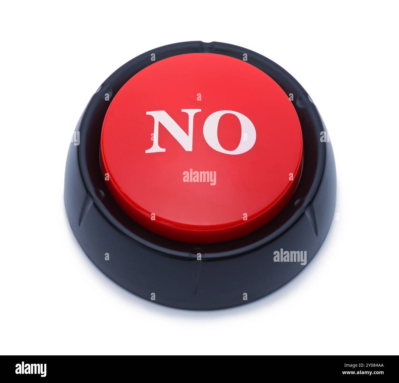 Pulsante rosso Vista superiore ritaglio su bianco. Foto Stock