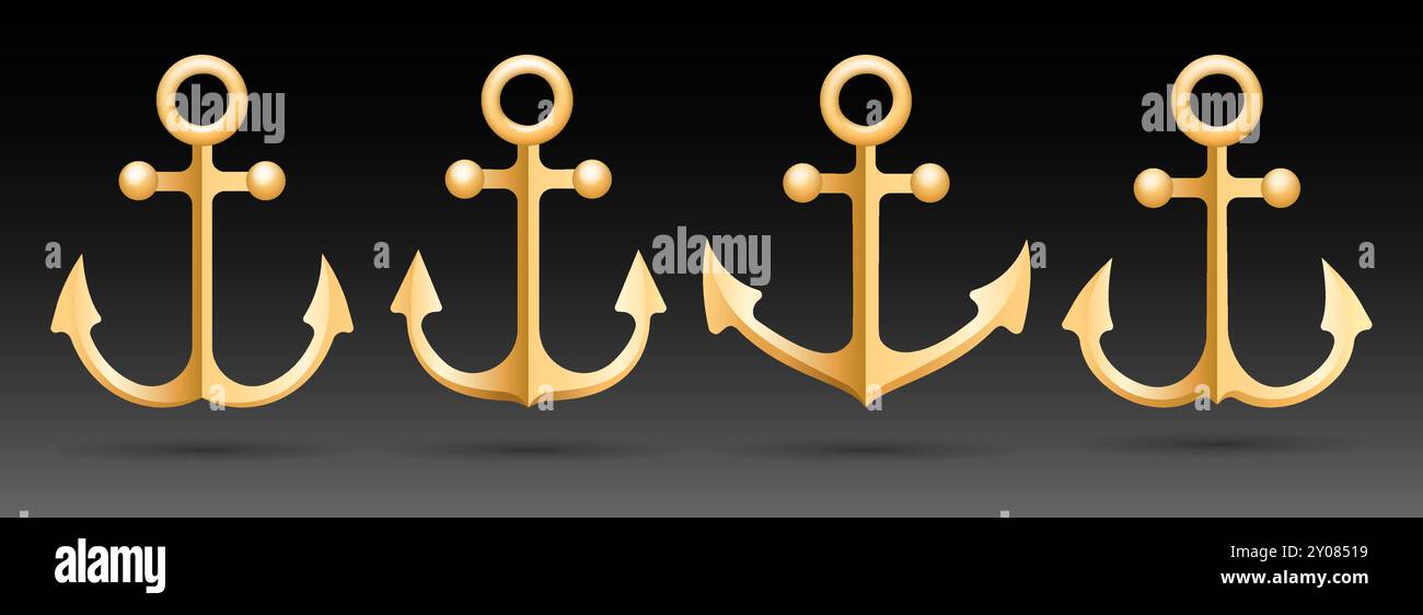 Set emblemi 3d Golden Anchor Illustrazione Vettoriale